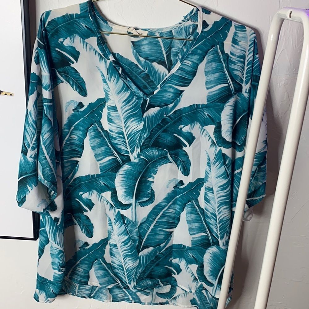 Aqua Palm Print Top